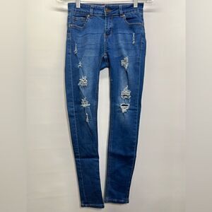 Wax Jean Mid Rise Distressed Skinny Blue Jeans 3